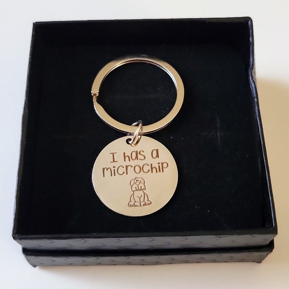 Pet Microchip Keychain Charm Engraved Stainless Steel Dog Tag OS - Picture 4 of 6